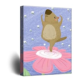 Cute Cartoon Animals Canvas Wall Art - A Tapir Dancing on a Flower - Giclee Print Gallery Wrap Kid