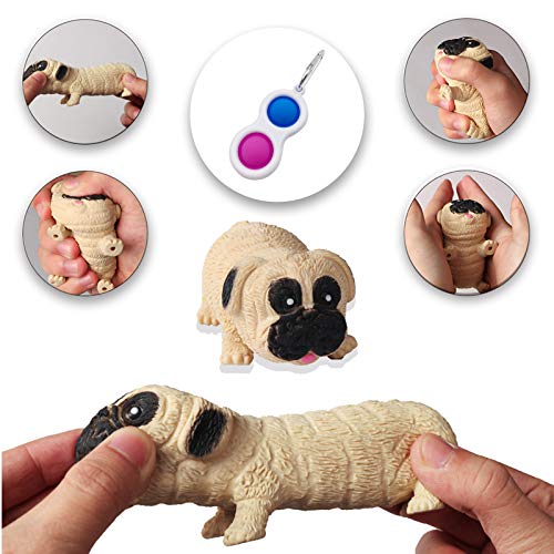 Sensory Fidget Toy Set - Simple Dimple Fidget Popper and Squishies Fidget Pug Toy Stress Relief and Anti-Anxiety Puzzle Fun Tools for Adults, Kids, Boys and Girls (Beige)