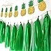 NICROLANDEE 8 Pcs Tropical Glitter Gold Pineapples Bunting Banner Tropical Fruit Garland & 10 Pcs Green Tassel Garland for Luau Wedding Birthday Summer Hawaii Party Decorations