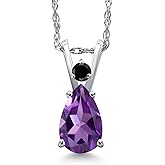 Gem Stone King 14K White Gold Purple Amethyst and Black Diamond Pendant Necklace for Women | 0.67 Cttw | Gemstone February Birthstone | Pear Shape 7X5MM | With 18 Inch Chain