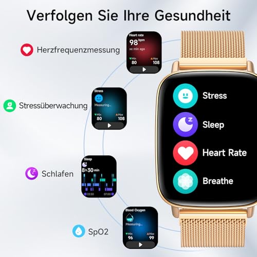 Women's Smartwatch with Phone Function, 1.85 Inch HD Watches with Heart Rate Sleep Monitor SpO2 Pedometer, 110+ Sports Modes, Fitness Watch, IP68 Waterproof Smart Watch Compatible with iOS/Samsung/Android