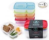 Healthy Packers 3-Compartment Reusable Bento Food Prep Containers Lunch Box (Pack of 5)