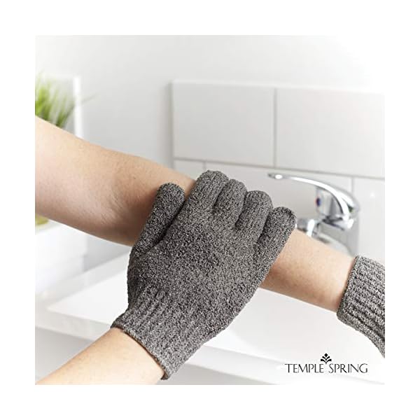 Temple-Spring-Bamboo-Exfoliating-Wash-Gloves-Eco-Exfoliator-Mitt-Natural-BathShower-Scrub-Body-Exfoliation-Hand-Mitten-Beauty-ScrubsLoofah-Ingrown-HairDead-Skin-Remover-Grey Exfoliating Gloves - Bamboo Shower Gloves - Bath and Body Exfoliator Mitts - Scrubs away Ingrown Hair and Dead Skin…