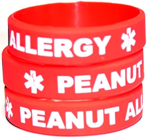 Peanut Allergy Medical Alert 3-Pack Toddler Size Bracelets (6 inch) (red, red, red)