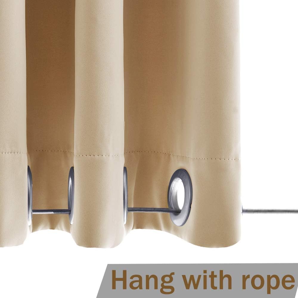 NICETOWN Outdoor Curtain Grommet Top and Bottom, Thermal Insulated Keeps The Rain Out Versatile Vertical Drape, Blackout Heavy Weight Wind Break Outdoor Drapery (52 by 108 inches,1 Piece, Tan-Khaki)