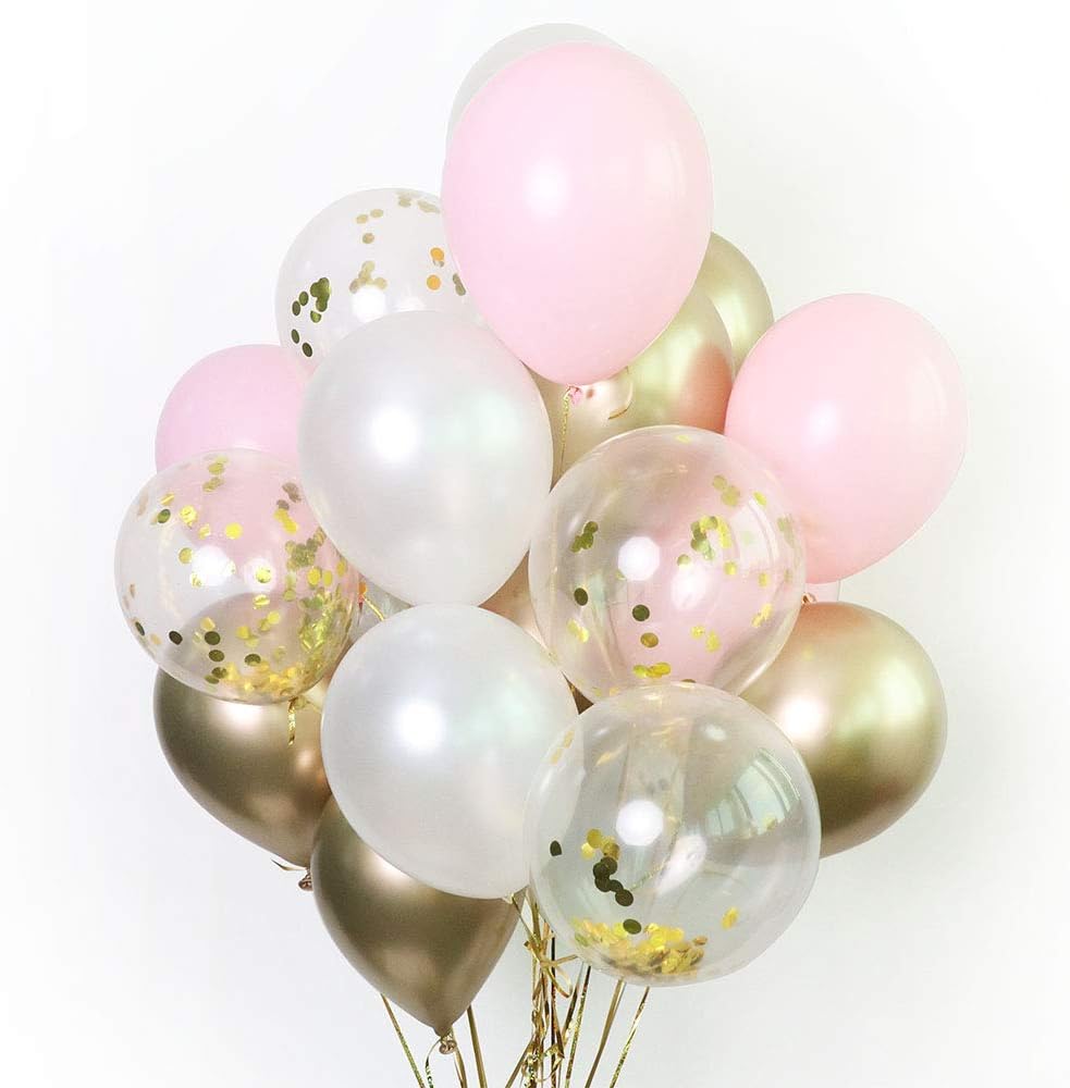 Pink Latex Balloons - 12" Latex Balloons Mix Clear Confetti Balloons Baby Shower Party Decorations(Pack of 40)