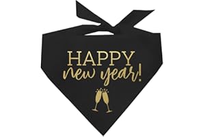 TEES & TAILS Happy New Year with Champagne Flutes 2025 New Years Eve Party Dog Bandana (Black OS 195)