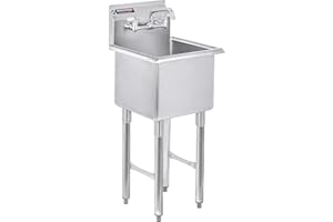 DuraSteel 304 Commercial Stainless Steel Utility Sink - 15 Inch Tub Freestanding Prep Kitchen Sink w/Faucet - NSF Hand Wash Station for Kitchen Sinks, Outdoor, Laundry Room, Garage Small Kitchenette