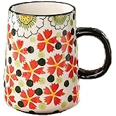 NZYDGXSY Ceramic Coffee Mug with Handle Vintage, Floral Cute Straight-shaped Espresso Cups, Large Tea Cups and Drinking Mugs for Office and Home, Ideal Gifts for Women and Men (Orange 480ml)