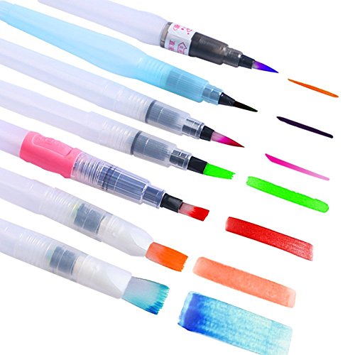 COCODE 7Pcs Watercolor Brush Pen Set Water Brush Pen 3 Tip Brushes 4 Flat Brushes Water Filled Brush Pen for Watercolor Painting Calligraphy