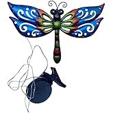 WAIU Solar LED Dragonfly Metal Wall Art, Outdoor Waterproof Garden Lights for Yard Fence Patio Outside Decor