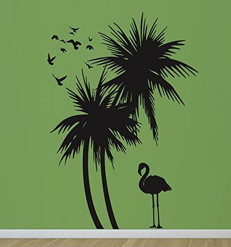 6 Ft x 49" wide Palm Trees Wall Decal with Flamingo and Birds wall decal stiker art mural