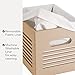 Wooden Storage Bin Container - Decorative Closet, Cabinet and Shelf Basket Organizer Lined with Machine Washable Soft Linen Fabric - Tan, Medium