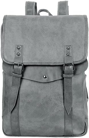 IKRR Vintage PU Leather Backpack School College Bookbag Laptop Computer Backpack(Gray 8520)