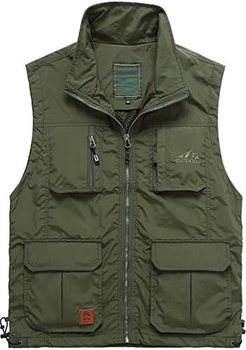 JEWOSOR Men's Outdoor Breathable Pockets Mesh Vest for Fishing Hunting Work Photograph Traveing Climbing Vest Waistcoat