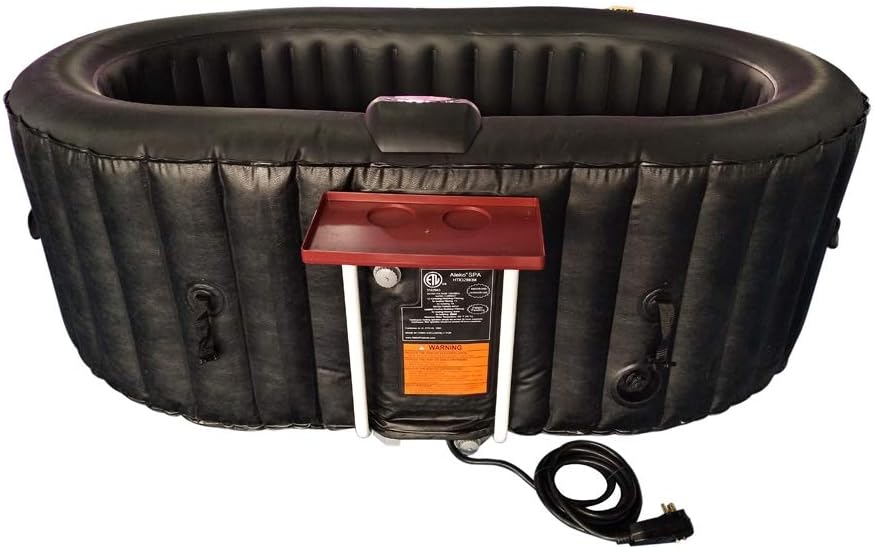 ALEKO Oval Inflatable Hot Tub Spa with Drink Tray, Cover and Filters - 2 Person Portable Hot Tub - 145 Gallon, Black
