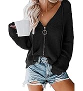 Bdcoco Womens Zip Up V Neck Sweater Hoodie Cardigans Oversized Knit Sweater Sweatshirt