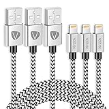 Voltrix Cable - MFi Certified Charger 3ft 3 Pack Nylon Braided - Fast Charging & Sync Power Cord Designed for iPhone X/Xs/Xs Max/ 8/7 Plus IPad Pro Mini Air - Grey