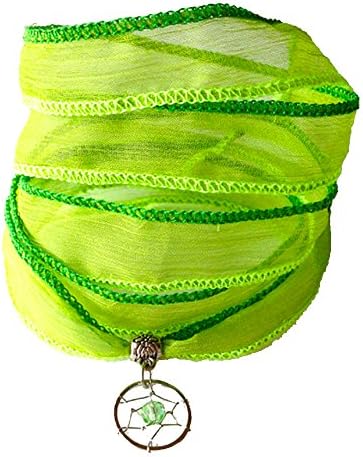 LUCKYOON Boho Silk Ribbon Belt Wrap Bracelet Crystal Dangling Charm Women Girls Gift (Light-Green)