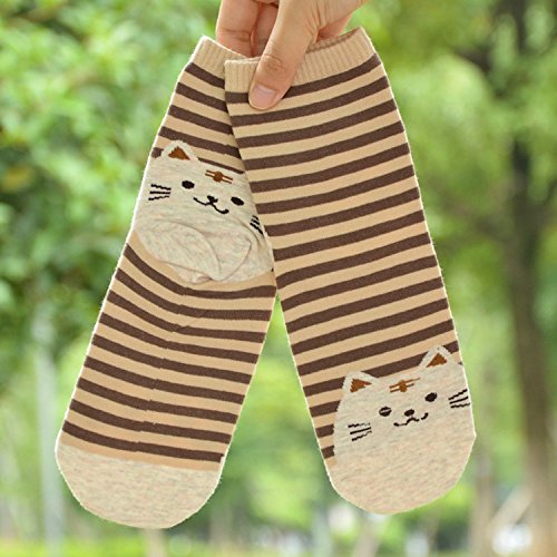 Women\'s No Show Socks Cotton Casual Invisible Socks Non Slip Flat Boat Shoe Liners (US Shoes Size:5-10, Cat Mix- 5 Pairs)