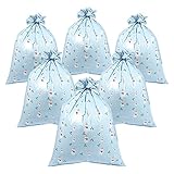 Pack of 6 Jumbo Gift Sacks - Snowman and Holly Design - Perfect for Large Christmas Gifts - Includes Strings for Tying, 36 x 48 Inches