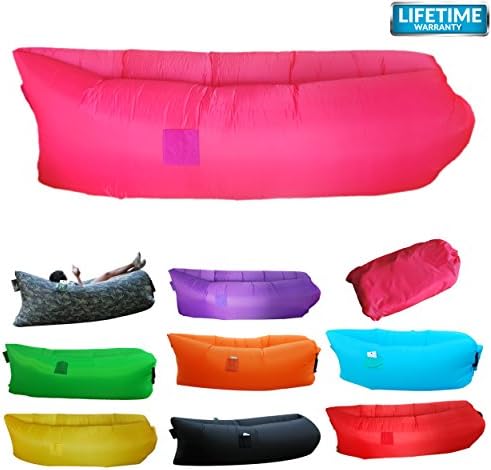 Inflatable Lounger, Air Chair Topie Original, Ripstop Parachute Polyester Material, Easiest Lounger to Inflate, Lay Bag Air Hammock (Pink)
