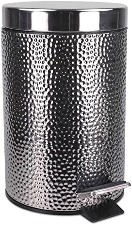 Home Basics NEW Stainless Steel Hammered Waste Bin Trash Garbage Can - WB41272