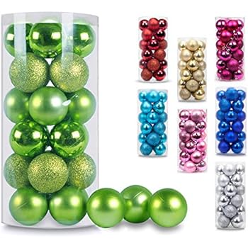 AMS Christmas Ball Mini Ornaments Party Decoration Shatterproof Festival Widgets Pendant Hanging Pack of 34ct (40mm, Green)