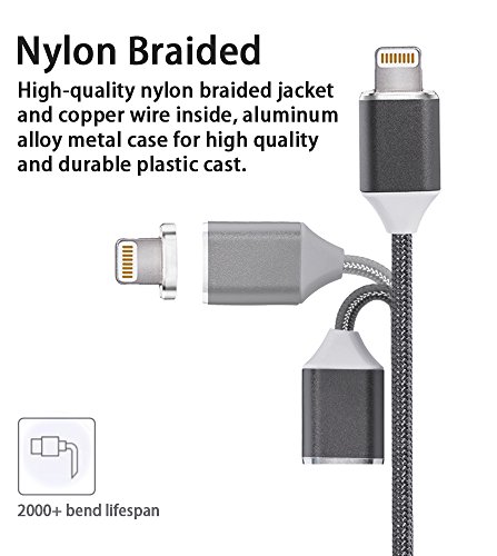 Digital Ant Gen3 Nylon Braided Super Magnetic Charging and Data Transfer Cable for i-Product. Magnetic Charging Cable or Magnetic Charging Cord for iPhone and iPad. (3.3 Feet-Gray-Twin Pack)
