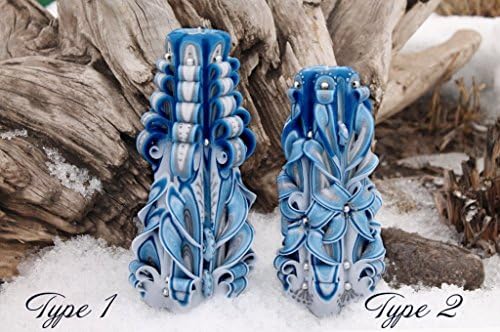 Blue-silver carved candles