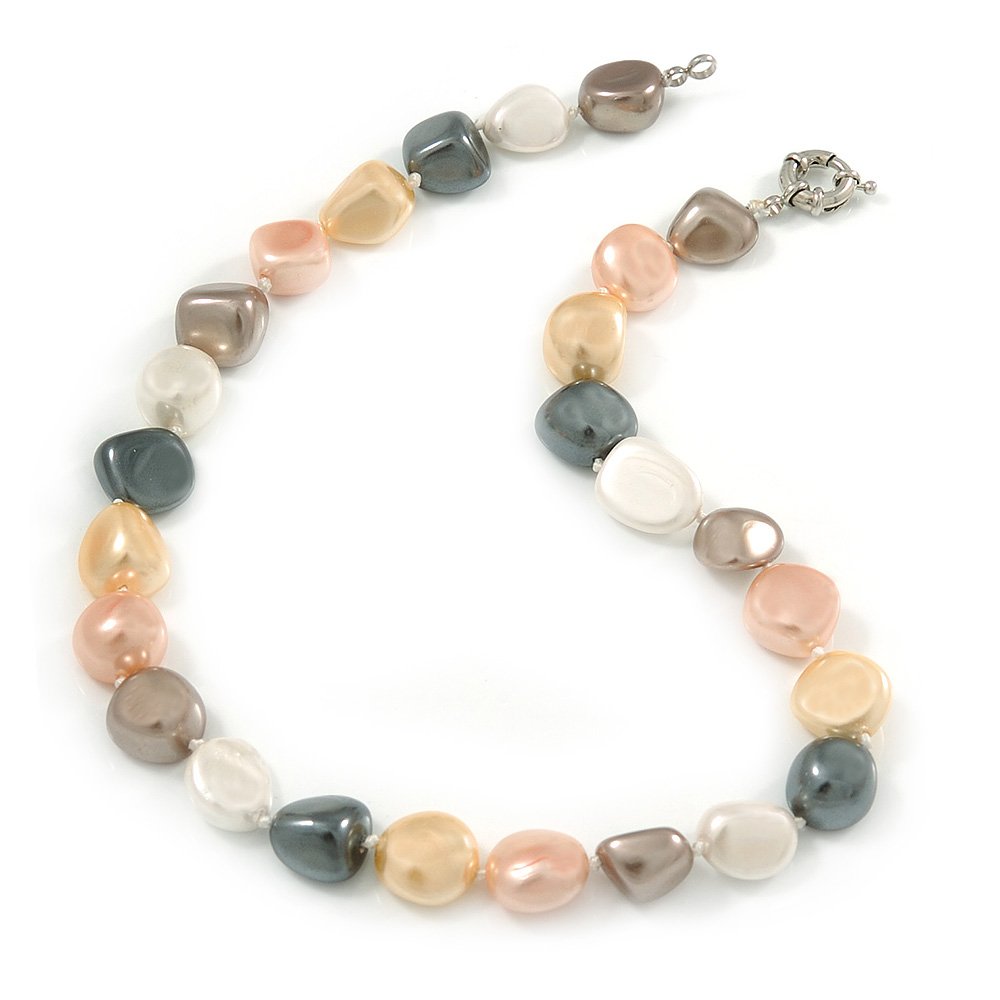 Avalaya 15mm Contemporary Simulated Pastel Off Round Glass Pearl Bead Necklace/ 43cm L