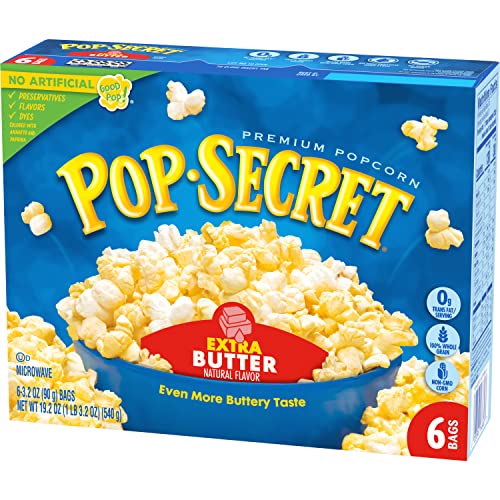 POP SECRET MICROWAVE POPCORN, EXTRA BUTTER FLAVOR, 3.2 OZ SHARING BAGS, 6 CT