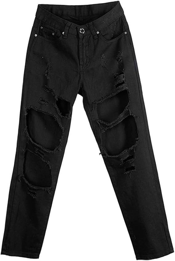 Amazon Mcukay 九分丈 ダメージジーンズ 柔らかい ストレートデニムパンツ レディース 高校生 ゆったり おしゃれ ウォッシュ加工 ボーイフレンドデニム ジーンズ 通販