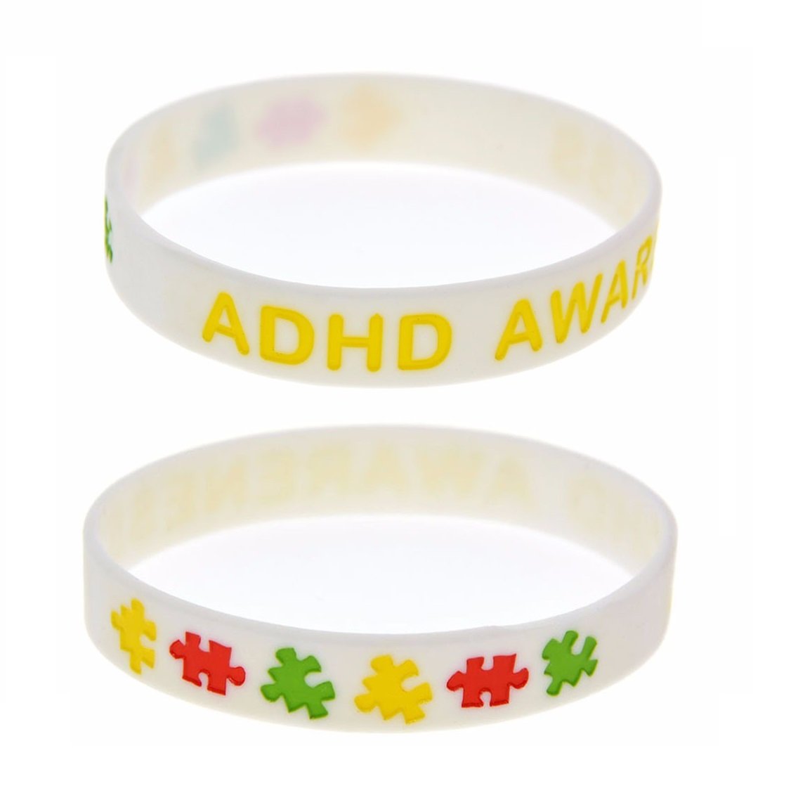 X2 White ADHD Awareness Silicone Wristband Medical Alert Bracelet ADHD