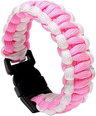 Leewin Paracord Rope Outdoor Survival Sport Bracelet with Plastic Buckle (Pink+White)