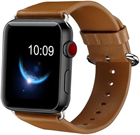Apple Watch Band,38mm iWatch Band Fradyer Genuine Leather Strap Replacement with Stainless steel Metal Clasp for Apple Watch Series 1 2 3 Sport and Edition (Brown)
