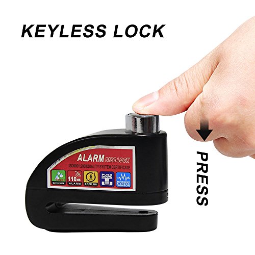 Wisamic Motorcycle Alarm Disc Lock - Motorbike Anti-theft Disc Brake Lock with 6mm Pin, 110dB Alarm Sound, 4ft Reminder Cable, Pouch Wheel Security Lock (Black)
