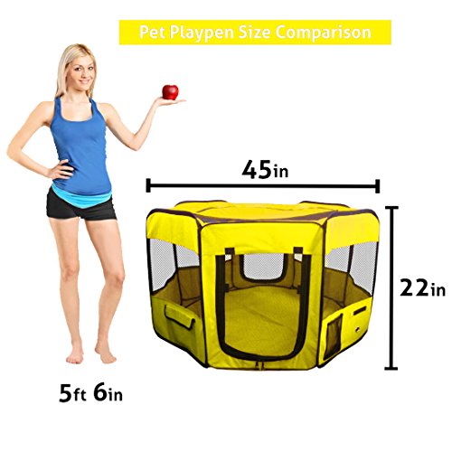 ToysOpoly 45" Indoor/Outdoor Pet Playpen Cage. Best Exercise Kennel for Your Dog, Cat, Rabbit, Puppy, Hamster or Guinea Pig. Portable Pen for Easy Travel (Yellow) - Thumbnail 2