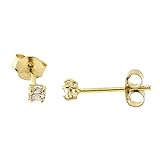 14k Yellow Gold Basket Set Cubic Zirconia Stud