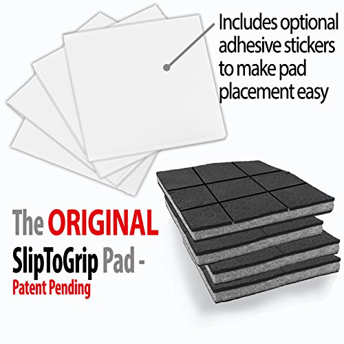 "SlipToGrip" NON SLIP Furniture Pad Grippers - Stop Slide - Multi Size (12 Pads - 3"x3") - Various Sizes - Pre-Scored - 3/8" Felt Core - Anti Slip Rubber - No nails, No glue.