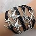 Lookatool Antique Silver Infinity Double Birds Note Charms Leather Wrap Bracelet