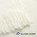 ALPHA HOME Throw Blanket for Couch 50x60 Warm Acrylic Knit Blanket Durable Lightweight Decorative Blanket Tassel with Solid Color Soft Bed Blanket for All Season Valentine's Day Machine Washable White