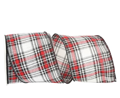 Reliant Ribbon Lauren Plaid Stitches Wired Edge Ribbon, 4 Inch X 10 Yards, Multi