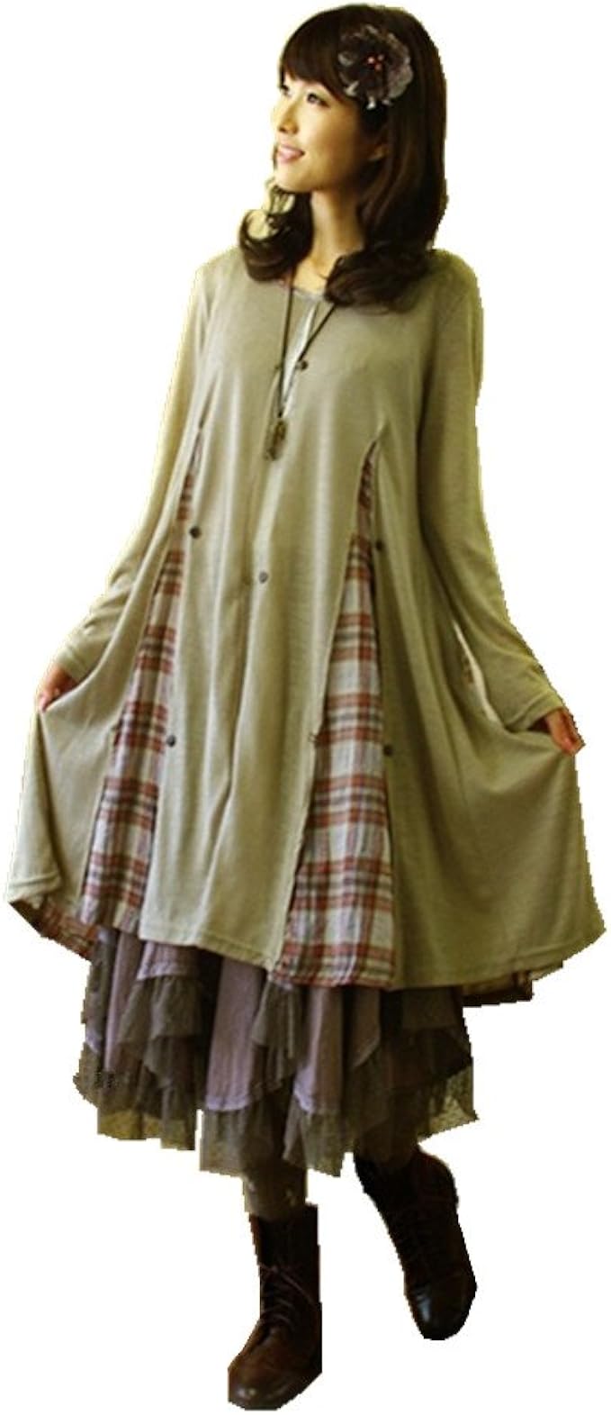 Amazon Co Jp 純色学園風森ガールタータンチェックとレースの切替えから広がるナチュラル アイデア次第で着こなし広がるフレア切替えワンピース 服 ファッション小物