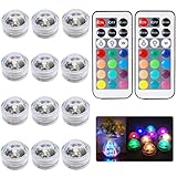 Sxstar 12pcs Submersible LED Lights,Waterproof Underwater Lights,Battery Powered RGB Colour Changing Tea Lights with IR Remote Control for vase, bowls, aquarium and party decoration