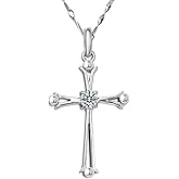 Goldenchen 925 Sterling Silver Inlaid Crystal Cubic Zirconia Cross Pendant Necklace