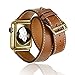 AWSTECH 38mm Luxury Genuine Leather Extra-Long Double Tour Band Strap Bracelet Replacement Watch Band With Adapter Clasp for for Apple Watch Series 1 Series 2 Brown