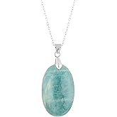 NJCRAFT Oval Cabochon Necklace for Women, 10–20 Ct Handmade Gemstone Pendant, Polished Stone, Adjustable 18 Inch Silver Plated Chain