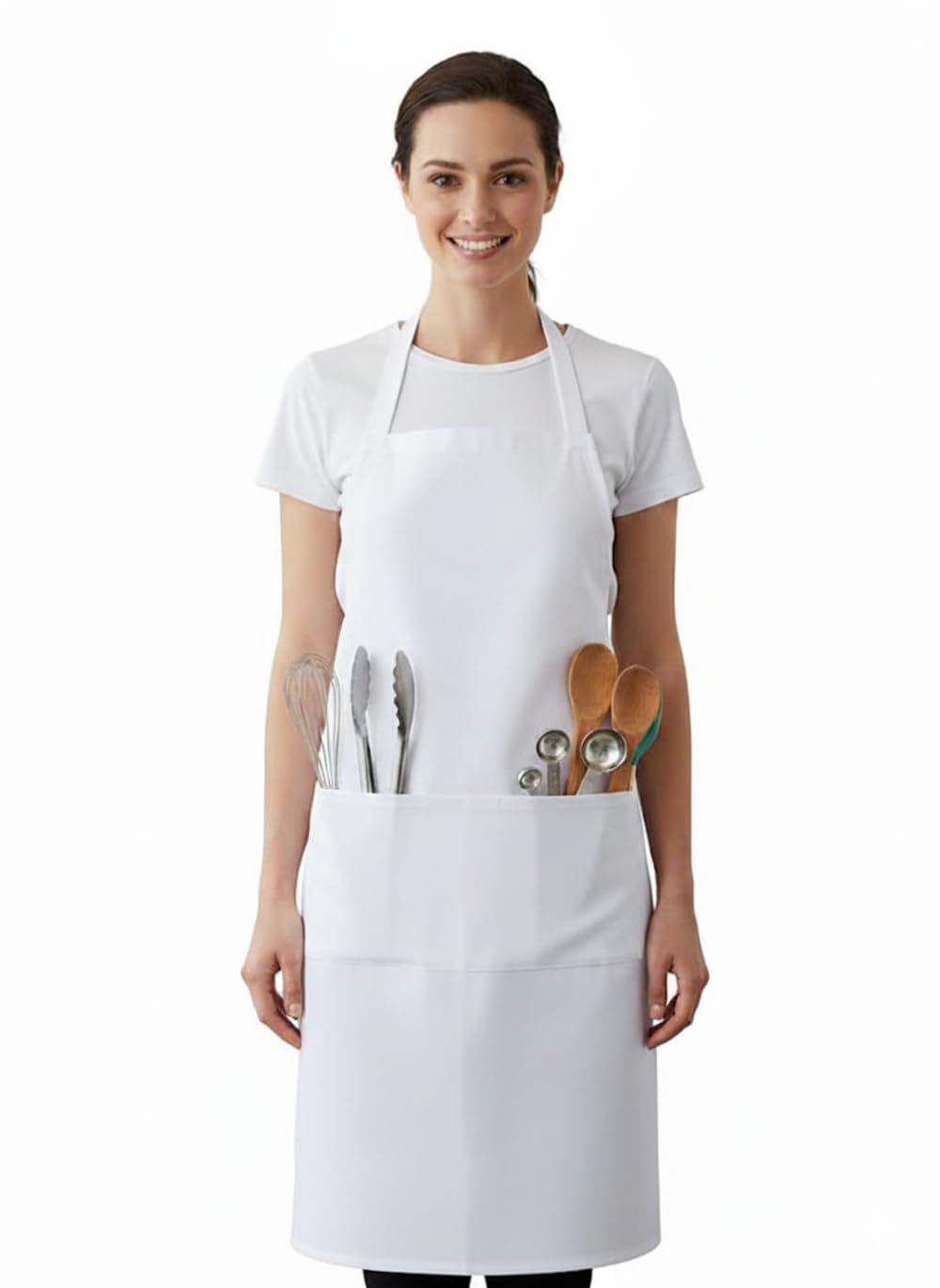 IBEX Unisex Bib Apron with Pocket, Professional Kitchen Apron for Chefs, Waiters, Cooks, Bar Staff, Catering, White