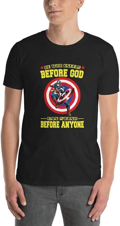 Captain America Short Sleeve Unisex T Shirt He Who Kneels Before God Can Stand Before Anyone Shirt Amazon Com